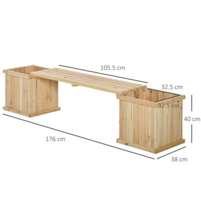 Outsunny Wooden Garden Planter & Bench Combination Raised Bed Natural - 3