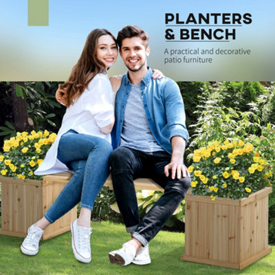 Outsunny Wooden Garden Planter & Bench Combination Raised Bed Natural - 4
