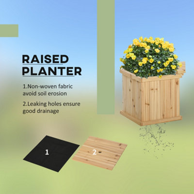 Outsunny Wooden Garden Planter & Bench Combination Raised Bed Natural - 5