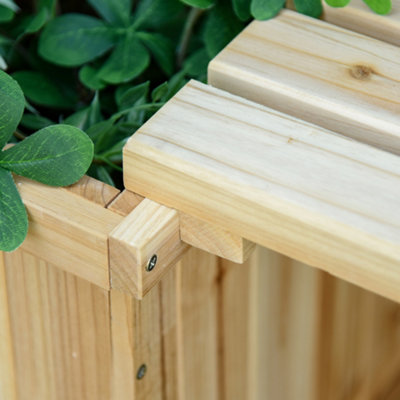 Outsunny Wooden Garden Planter & Bench Combination Raised Bed Natural - 7