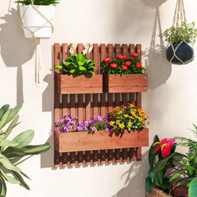 Outsunny Wooden Garden Planters with Trellis Wall-mounted Raised Garden Bed