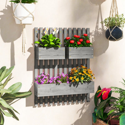 Outsunny Wooden Garden Planters with Trellis Wall-mounted Raised Garden Bed