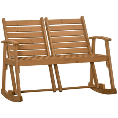 Outsunny Wooden Garden Rocking Bench with Separately Adjustable Backrests