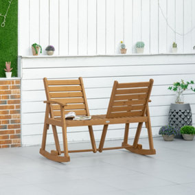 Outsunny Wooden Garden Rocking Bench with Separately Adjustable Backrests