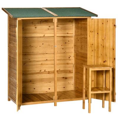 Outsunny Wooden Garden Shed Tool Cabinet Box  Storage Shelves 139x75x160cm Natural