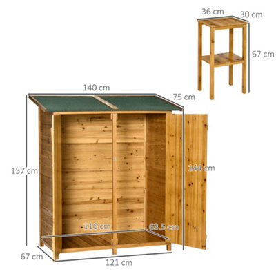 Outsunny Wooden Garden Shed Tool Cabinet Box  Storage Shelves 139x75x160cm Natural - 3