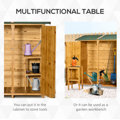 Outsunny Wooden Garden Shed Tool Cabinet Box  Storage Shelves 139x75x160cm Natural - 4