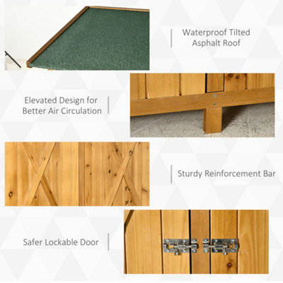 Outsunny Wooden Garden Shed Tool Cabinet Box  Storage Shelves 139x75x160cm Natural - 5
