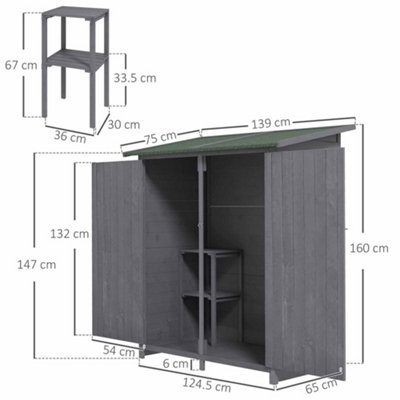 Outsunny Wooden Garden Shed Tool Cabinet Box  Storage Shelves 139x75x160cm - 3