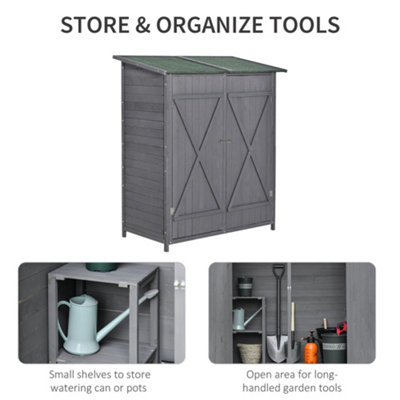 Outsunny Wooden Garden Shed Tool Cabinet Box  Storage Shelves 139x75x160cm - 6