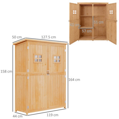 Outsunny Wooden Garden Shed Tool Storage Cabinet Double Door Shelf Natural Wood - 3