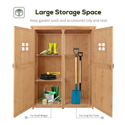 Outsunny Wooden Garden Shed Tool Storage Cabinet Double Door Shelf Natural Wood - 5