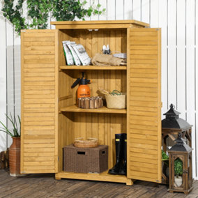 Outsunny Wooden Garden Storage Shed, 3-Tier Shelves Tool Cabinet  Asphalt Roof