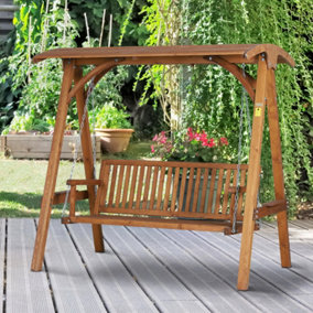 Outsunny Wooden Garden Swing Chair Seat Hammock Bench Lounger Outdoor 3 Seater