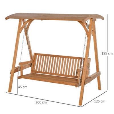 Outsunny Wooden Garden Swing Chair Seat Hammock Bench Lounger Outdoor 3 Seater - 3