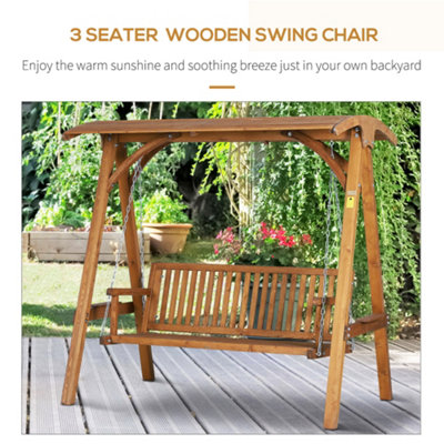 Outsunny Wooden Garden Swing Chair Seat Hammock Bench Lounger Outdoor 3 Seater - 6
