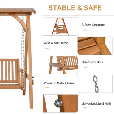 Outsunny Wooden Porch Swing 3-Seater, 5 FT Outdoor Patio Swing Bench