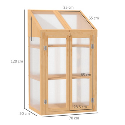 Outsunny Wooden Greenhouse Cold Frame Grow House with Double Door Brown - 3