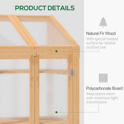 Outsunny Wooden Greenhouse Cold Frame Grow House with Double Door Brown - 4