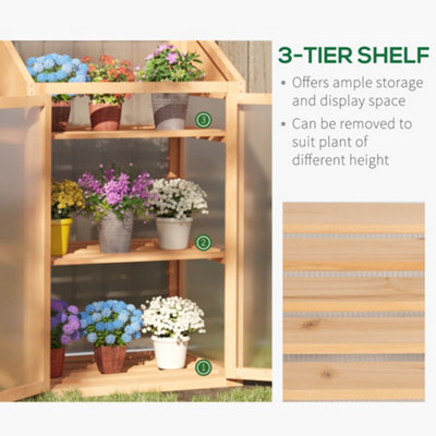 Outsunny Wooden Greenhouse Cold Frame Grow House with Double Door Brown - 5