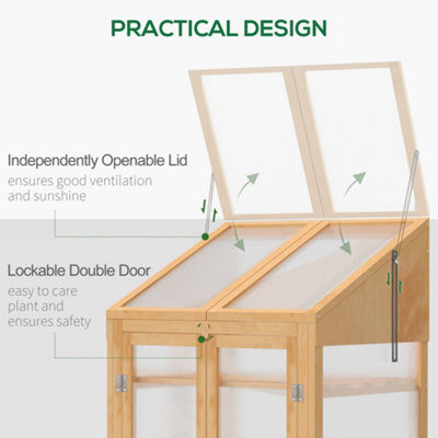 Outsunny Wooden Greenhouse Cold Frame Grow House with Double Door Brown - 6