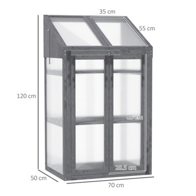 Outsunny Wooden Greenhouse Cold Frame Grow House with Double Door Grey - 3