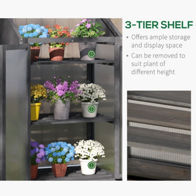 Outsunny Wooden Greenhouse Cold Frame Grow House with Double Door Grey - 7