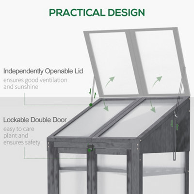 Outsunny Wooden Greenhouse Cold Frame Grow House with Double Door Grey - 4