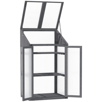 Outsunny Wooden Greenhouse Cold Frame Grow House with Double Door Grey - 5