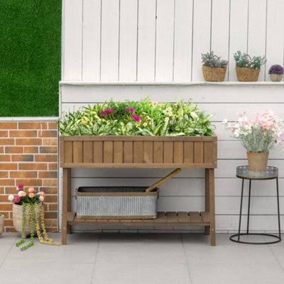 Outsunny Wooden Herb Planter Stand 8 Cubes Bottom Shelf Raised Bed Brown