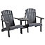 Outsunny Wooden Outdoor Double Adirondack Chair w/ Center Table & Umbrella Hole Dark Grey