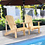 Outsunny Wooden Outdoor Double Adirondack Chair w/ Center Table & Umbrella Hole Natural