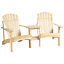 Outsunny Wooden Outdoor Double Adirondack Chair w/ Center Table & Umbrella Hole Natural