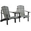 Outsunny Wooden Outdoor Double Adirondack Chair with Center Table & Umbrella Hole Grey