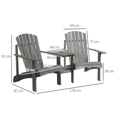 Outsunny Wooden Outdoor Double Adirondack Chair with Center Table & Umbrella Hole Grey - 4