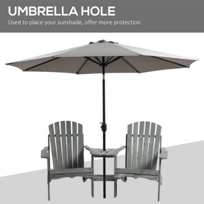 Outsunny Wooden Outdoor Double Adirondack Chair with Center Table & Umbrella Hole Grey - 1