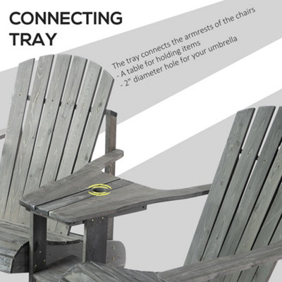 Outsunny Wooden Outdoor Double Adirondack Chair with Center Table & Umbrella Hole Grey - 6