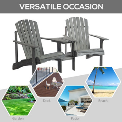 Outsunny Wooden Outdoor Double Adirondack Chair with Center Table & Umbrella Hole Grey - 7