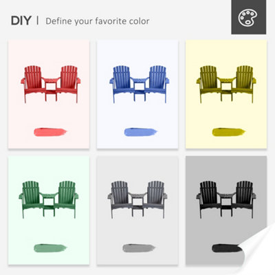 Outsunny Wooden Outdoor Double Adirondack Chair with Center Table & Umbrella Hole Grey - 8