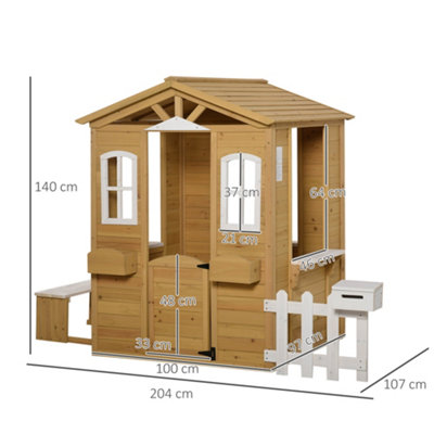 Outsunny Wooden Outdoor Playhouse w/ Door Windows Bench for Kids Children - 3