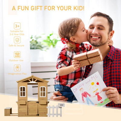 Outsunny Wooden Outdoor Playhouse w/ Door Windows Bench for Kids Children - 4