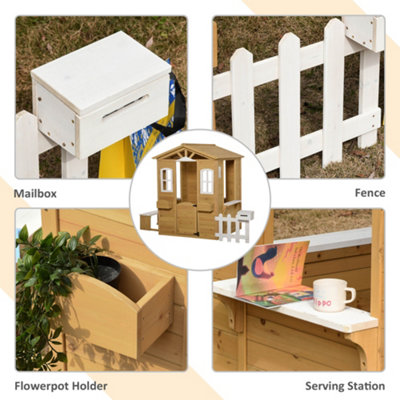Outsunny Wooden Outdoor Playhouse w/ Door Windows Bench for Kids Children - 5