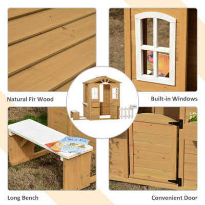 Outsunny Wooden Outdoor Playhouse w/ Door Windows Bench for Kids Children - 6