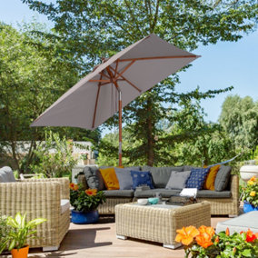 Outsunny Wooden Patio Umbrella Market Parasol Outdoor Sunshade 6 Ribs Grey