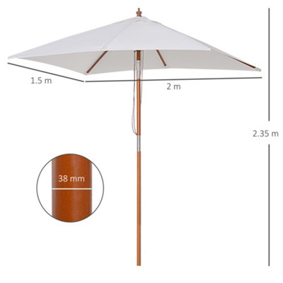 Outsunny Wooden Patio Umbrella Market Parasol Outdoor Sunshade Cream White - 3