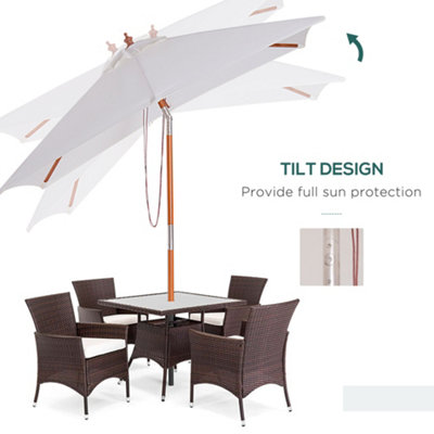 Outsunny Wooden Patio Umbrella Market Parasol Outdoor Sunshade Cream White - 6