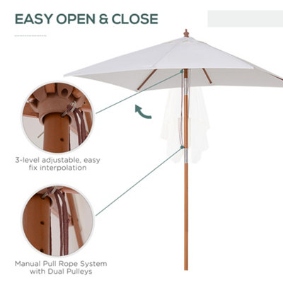 Outsunny Wooden Patio Umbrella Market Parasol Outdoor Sunshade Cream White - 4