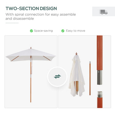 Outsunny Wooden Patio Umbrella Market Parasol Outdoor Sunshade Cream White - 5