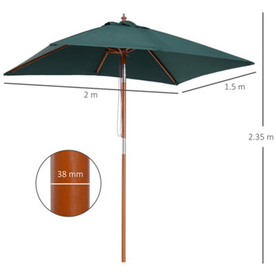 Outsunny Wooden Patio Umbrella Market Parasol Outdoor Sunshade Green - 3