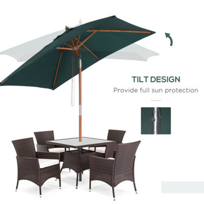 Outsunny Wooden Patio Umbrella Market Parasol Outdoor Sunshade Green - 6